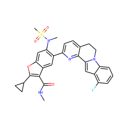 CNC(=O)c1c(C2CC2)oc2cc(N(C)S(C)(=O)=O)c(-c3ccc4c(n3)-c3cc5c(F)cccc5n3CC4)cc12 ZINC000212205031