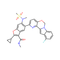 CNC(=O)c1c(C2CC2)oc2cc(N(C)S(C)(=O)=O)c(-c3ccc4c(n3)-c3cc5c(F)cccc5n3CO4)cc12 ZINC000212192639