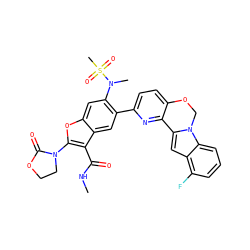 CNC(=O)c1c(N2CCOC2=O)oc2cc(N(C)S(C)(=O)=O)c(-c3ccc4c(n3)-c3cc5c(F)cccc5n3CO4)cc12 ZINC000212263104