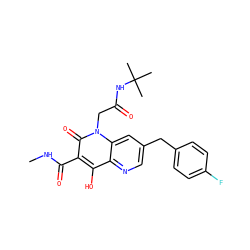 CNC(=O)c1c(O)c2ncc(Cc3ccc(F)cc3)cc2n(CC(=O)NC(C)(C)C)c1=O ZINC000148569241
