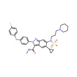 CNC(=O)c1c2cc(C3CC3)c(N(CCCN3CCCCC3)S(C)(=O)=O)cc2nn1-c1ccc(Oc2ccc(F)cc2)cc1 ZINC000096174169