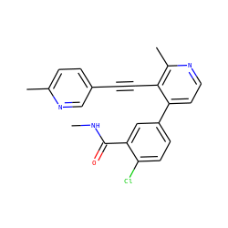 CNC(=O)c1cc(-c2ccnc(C)c2C#Cc2ccc(C)nc2)ccc1Cl ZINC000202383456