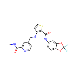 CNC(=O)c1cc(CNc2ccsc2C(=O)Nc2ccc3c(c2)OC(F)(F)O3)ccn1 ZINC000028951846