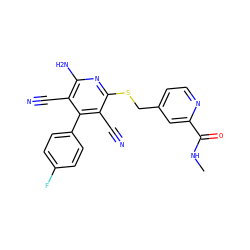 CNC(=O)c1cc(CSc2nc(N)c(C#N)c(-c3ccc(F)cc3)c2C#N)ccn1 ZINC000148873181