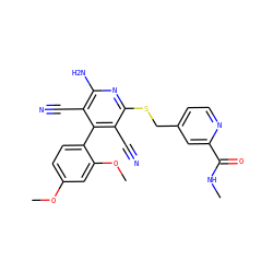 CNC(=O)c1cc(CSc2nc(N)c(C#N)c(-c3ccc(OC)cc3OC)c2C#N)ccn1 ZINC000143806291