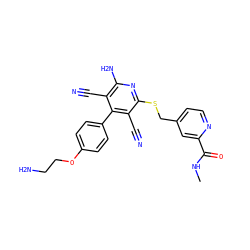CNC(=O)c1cc(CSc2nc(N)c(C#N)c(-c3ccc(OCCN)cc3)c2C#N)ccn1 ZINC000113404569