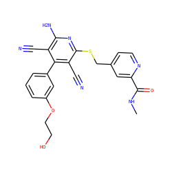 CNC(=O)c1cc(CSc2nc(N)c(C#N)c(-c3cccc(OCCO)c3)c2C#N)ccn1 ZINC000204573653
