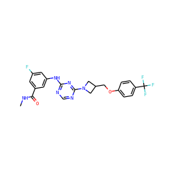 CNC(=O)c1cc(F)cc(Nc2ncnc(N3CC(COc4ccc(C(F)(F)F)cc4)C3)n2)c1 ZINC001772638048