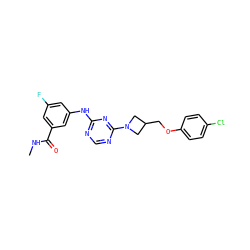 CNC(=O)c1cc(F)cc(Nc2ncnc(N3CC(COc4ccc(Cl)cc4)C3)n2)c1 ZINC001772574645