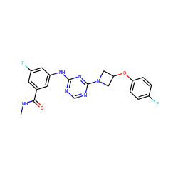 CNC(=O)c1cc(F)cc(Nc2ncnc(N3CC(Oc4ccc(F)cc4)C3)n2)c1 ZINC001772645746