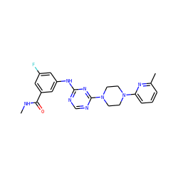 CNC(=O)c1cc(F)cc(Nc2ncnc(N3CCN(c4cccc(C)n4)CC3)n2)c1 ZINC001772641420