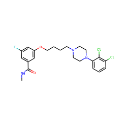 CNC(=O)c1cc(F)cc(OCCCCN2CCN(c3cccc(Cl)c3Cl)CC2)c1 ZINC000653859658