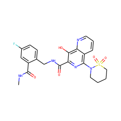 CNC(=O)c1cc(F)ccc1CNC(=O)c1nc(N2CCCCS2(=O)=O)c2cccnc2c1O ZINC000003925337