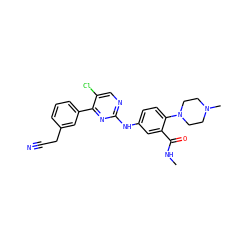 CNC(=O)c1cc(Nc2ncc(Cl)c(-c3cccc(CC#N)c3)n2)ccc1N1CCN(C)CC1 ZINC000096272930