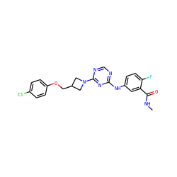 CNC(=O)c1cc(Nc2ncnc(N3CC(COc4ccc(Cl)cc4)C3)n2)ccc1F ZINC001772597792