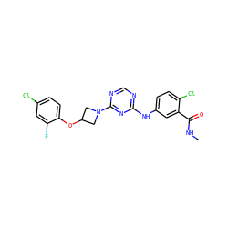 CNC(=O)c1cc(Nc2ncnc(N3CC(Oc4ccc(Cl)cc4F)C3)n2)ccc1Cl ZINC001772596985