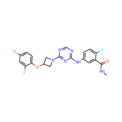 CNC(=O)c1cc(Nc2ncnc(N3CC(Oc4ccc(Cl)cc4F)C3)n2)ccc1F ZINC000118586703