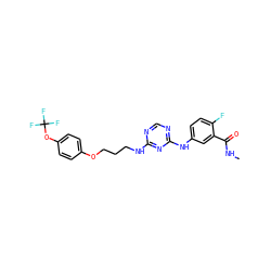 CNC(=O)c1cc(Nc2ncnc(NCCCOc3ccc(OC(F)(F)F)cc3)n2)ccc1F ZINC001772624477