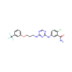 CNC(=O)c1cc(Nc2ncnc(NCCCOc3cccc(C(F)(F)F)c3)n2)ccc1Cl ZINC001772617536
