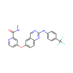 CNC(=O)c1cc(Oc2ccc3nc(Nc4ccc(C(F)(F)F)cc4)ncc3c2)ccn1 ZINC000082149104