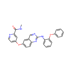 CNC(=O)c1cc(Oc2ccc3nc(Nc4ccccc4Oc4ccccc4)ncc3c2)ccn1 ZINC000082152044