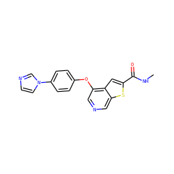 CNC(=O)c1cc2c(Oc3ccc(-n4ccnc4)cc3)cncc2s1 ZINC000013864415