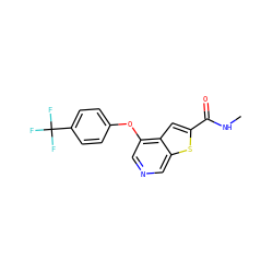 CNC(=O)c1cc2c(Oc3ccc(C(F)(F)F)cc3)cncc2s1 ZINC000000602734