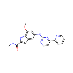 CNC(=O)c1cc2cc(Nc3nccc(-c4ccccn4)n3)cc(OC)c2[nH]1 ZINC000145332843