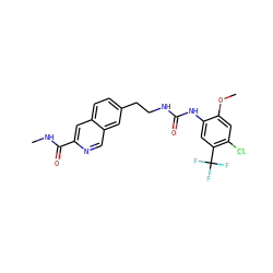 CNC(=O)c1cc2ccc(CCNC(=O)Nc3cc(C(F)(F)F)c(Cl)cc3OC)cc2cn1 ZINC000034443772