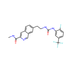 CNC(=O)c1cc2ccc(CCNC(=O)Nc3cc(C(F)(F)F)ccc3F)cc2cn1 ZINC000071329230