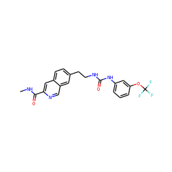 CNC(=O)c1cc2ccc(CCNC(=O)Nc3cccc(OC(F)(F)F)c3)cc2cn1 ZINC000036410214