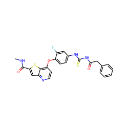 CNC(=O)c1cc2nccc(Oc3ccc(NC(=S)NC(=O)Cc4ccccc4)cc3F)c2s1 ZINC000029042562
