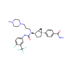 CNC(=O)c1ccc([C@]23CC[C@@H](N(CCCN4CCN(C)CC4)C(=O)Nc4ccc(F)c(C(F)(F)F)c4)[C@H]2C3)cc1 ZINC000036351597