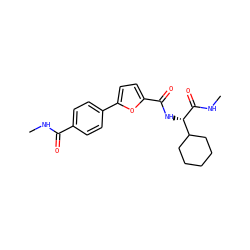 CNC(=O)c1ccc(-c2ccc(C(=O)N[C@H](C(=O)NC)C3CCCCC3)o2)cc1 ZINC000045254387