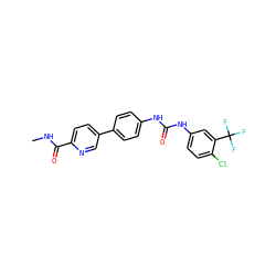 CNC(=O)c1ccc(-c2ccc(NC(=O)Nc3ccc(Cl)c(C(F)(F)F)c3)cc2)cn1 ZINC000473133717