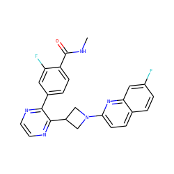 CNC(=O)c1ccc(-c2nccnc2C2CN(c3ccc4ccc(F)cc4n3)C2)cc1F ZINC000169701457