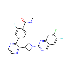 CNC(=O)c1ccc(-c2nccnc2C2CN(c3ncc4cc(F)c(Cl)cc4n3)C2)cc1F ZINC000169701461