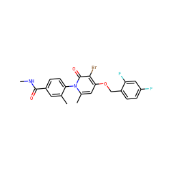 CNC(=O)c1ccc(-n2c(C)cc(OCc3ccc(F)cc3F)c(Br)c2=O)c(C)c1 ZINC000072109887