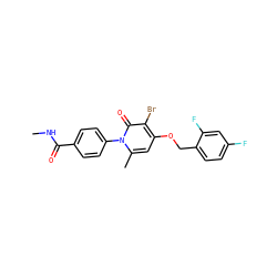 CNC(=O)c1ccc(-n2c(C)cc(OCc3ccc(F)cc3F)c(Br)c2=O)cc1 ZINC000072172038