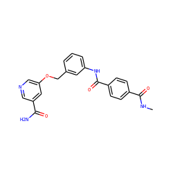 CNC(=O)c1ccc(C(=O)Nc2cccc(COc3cncc(C(N)=O)c3)c2)cc1 ZINC000653871677