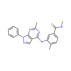 CNC(=O)c1ccc(C)c(Nc2nc(C)nc3c2cnn3-c2ccccc2)c1 ZINC000029048482