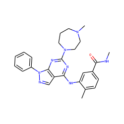 CNC(=O)c1ccc(C)c(Nc2nc(N3CCCN(C)CC3)nc3c2cnn3-c2ccccc2)c1 ZINC000029048575