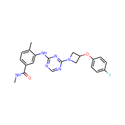 CNC(=O)c1ccc(C)c(Nc2ncnc(N3CC(Oc4ccc(F)cc4)C3)n2)c1 ZINC001772645764
