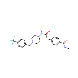 CNC(=O)c1ccc(CC(=O)N(C)C2CCN(Cc3ccc(C(F)(F)F)cc3)CC2)cc1 ZINC000084604664