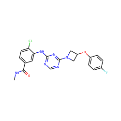 CNC(=O)c1ccc(Cl)c(Nc2ncnc(N3CC(Oc4ccc(F)cc4)C3)n2)c1 ZINC001772609181