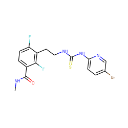 CNC(=O)c1ccc(F)c(CCNC(=S)Nc2ccc(Br)cn2)c1F ZINC000013759852