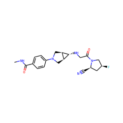 CNC(=O)c1ccc(N2C[C@H]3[C@H](NCC(=O)N4C[C@@H](F)C[C@H]4C#N)[C@H]3C2)cc1 ZINC000101180566