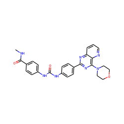 CNC(=O)c1ccc(NC(=O)Nc2ccc(-c3nc(N4CCOCC4)c4ncccc4n3)cc2)cc1 ZINC001772586203