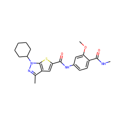 CNC(=O)c1ccc(NC(=O)c2cc3c(C)nn(C4CCCCC4)c3s2)cc1OC ZINC000114709402