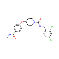 CNC(=O)c1ccc(OC2CCN(C(=O)NCc3ccc(Cl)cc3Cl)CC2)cc1 ZINC000045349740